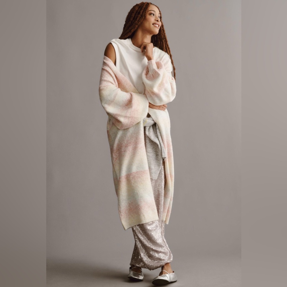Ombre Pastel Stripe Long Duster Sweater